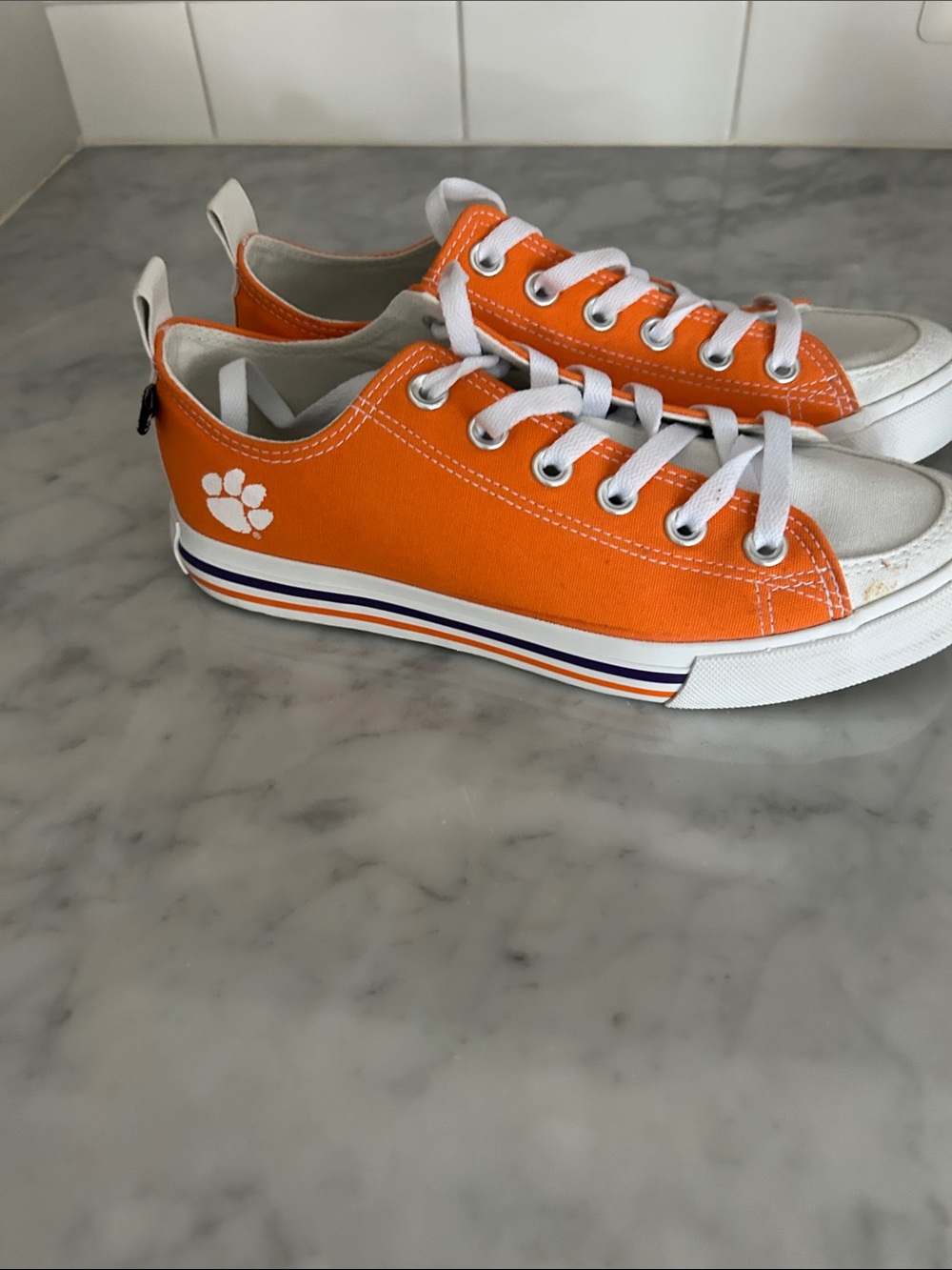 Kids Low-Top Canvas Sneakers in Orange with White Accents